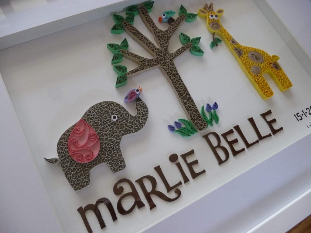 Quilling by kath elephant anf giraffe birth announcement 1