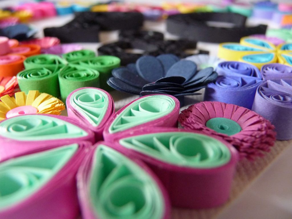 close up of quilled flowers Quilling By Kath Melbourne Quilling Wallart aqua purple