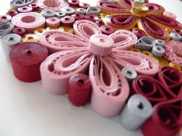 Flower Heart Blush Burgandy Quilling By Kath