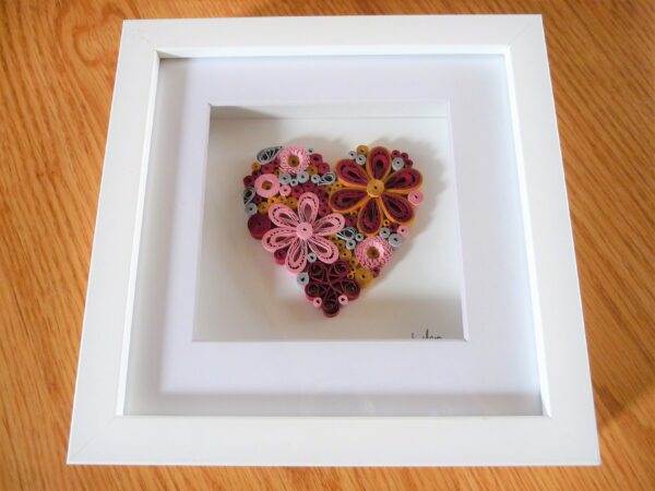 Flower Heart Blush Burgundy Framed Quilling By Kath