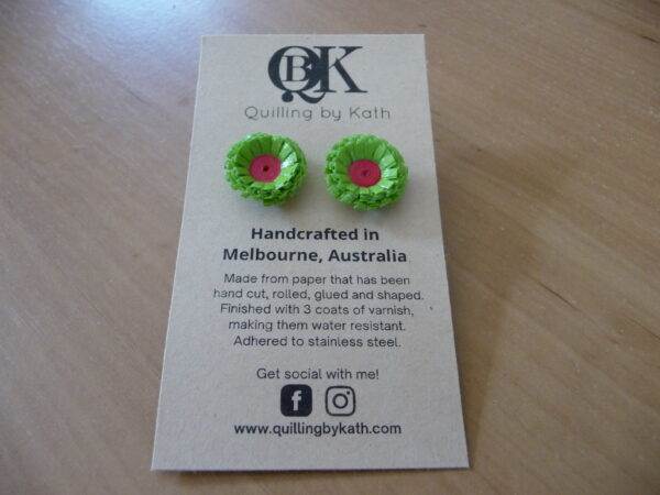 Flower Earrings Lime Green B Pink