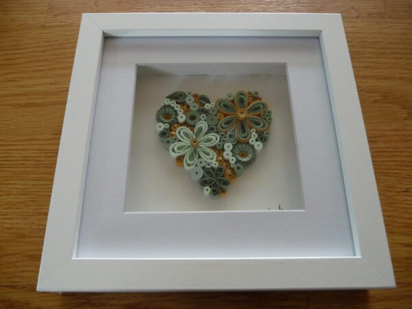 Flower Heart Sage Framed Quilling By Kath