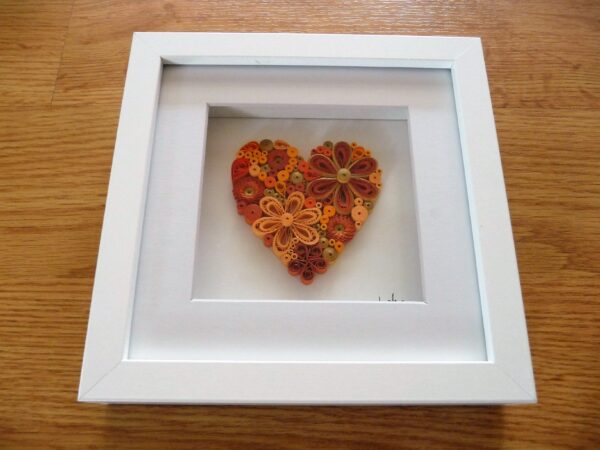 Framed Flower Heart Autumn Quilling By Kath