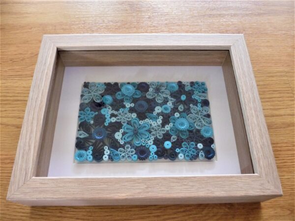 Framed Blue Flowers Quilling By Kath