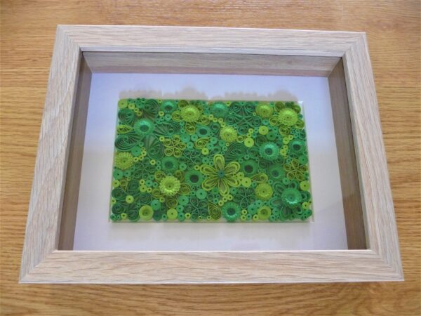 Framed Green Flowers Quilling By Kath